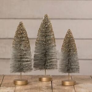 Bethany Lowe Midnight Shine Bottle Brush Trees Set of 3 Halloween or Christmas